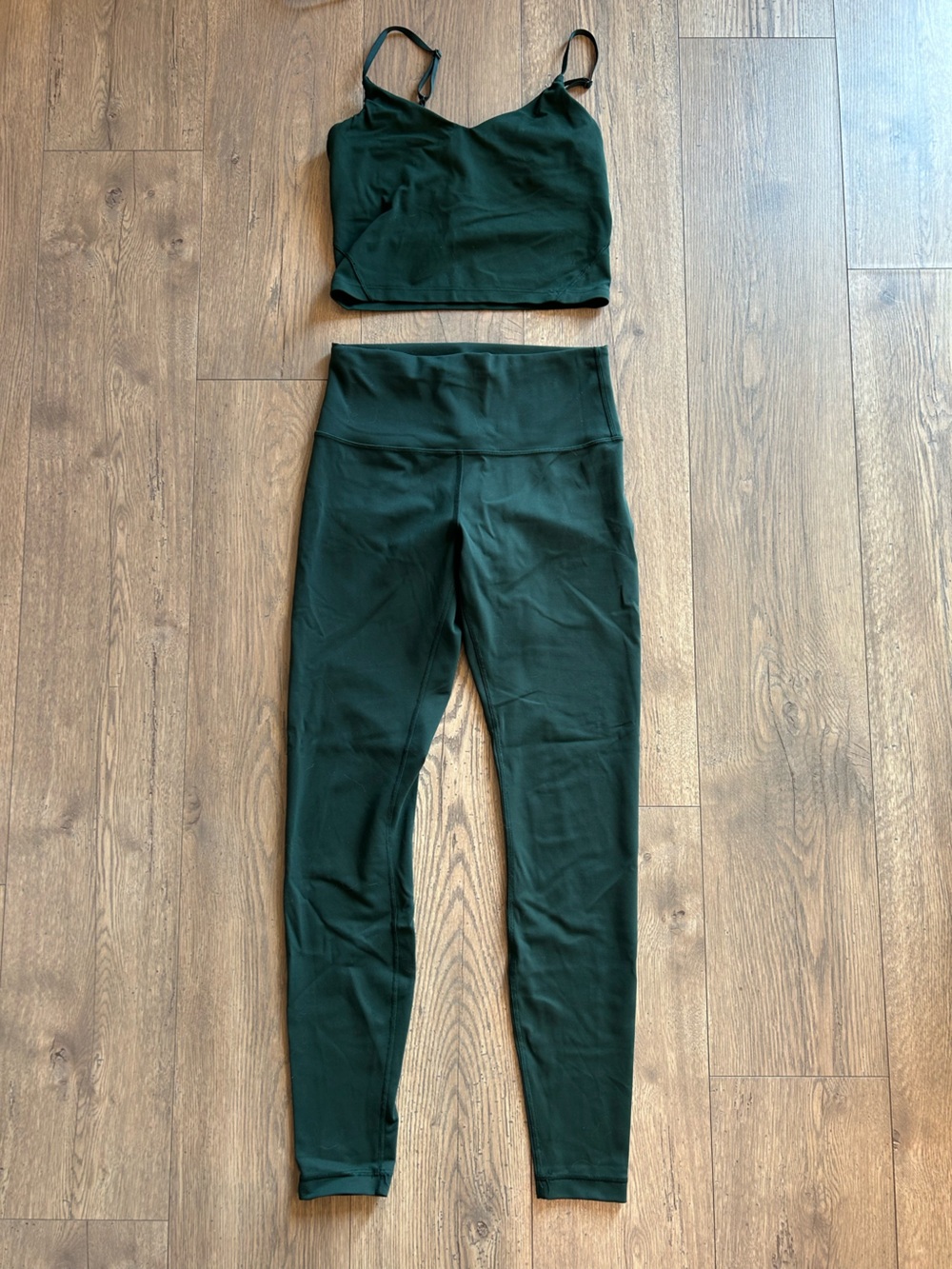 Lululemon Dark Green Two-Piece Active Set - Cropped Tank & High-Waist Leggings